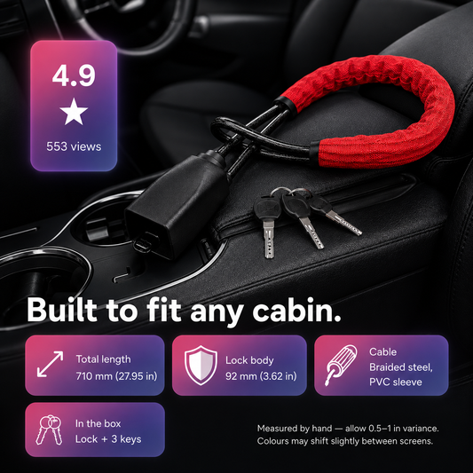 Car Steering Wheel Lock - Reinforced Cable Anti-Theft Deterrent