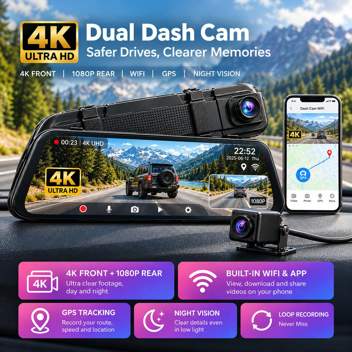 WOLFBOX M40 Mirror Dash Cam