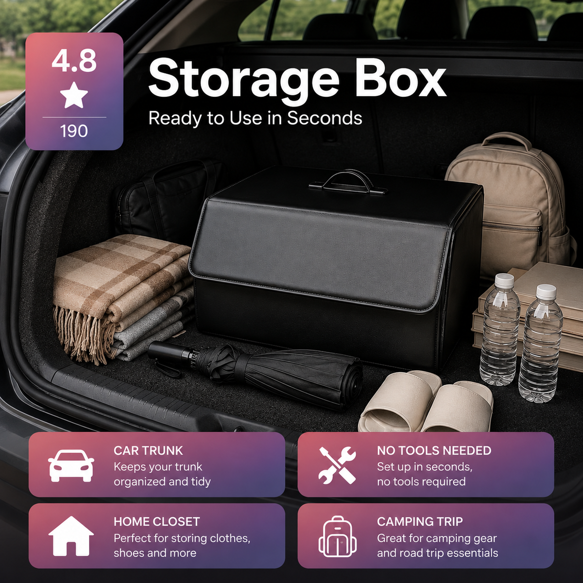 Collapsible PU Leather Trunk Organizer