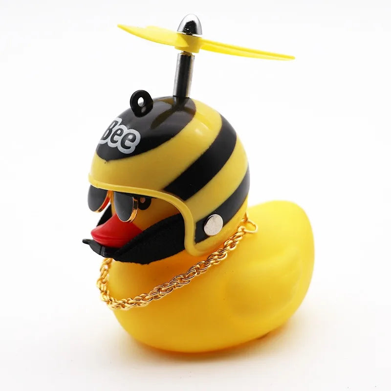 Rubber Duck Car Dashboard Ornament with Propeller Helmet - Cute Auto Decoration