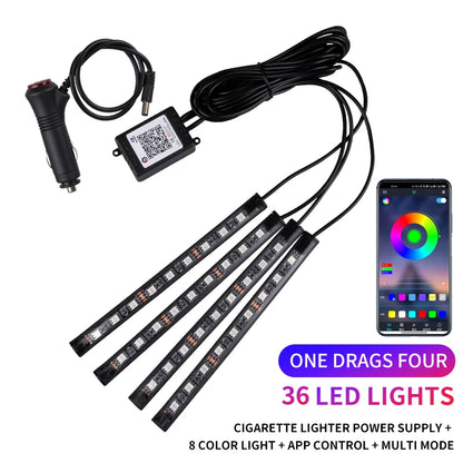 RGB LED Car Interior Strip Lights - Music Control Ambient Lighting Kit with Remote & App