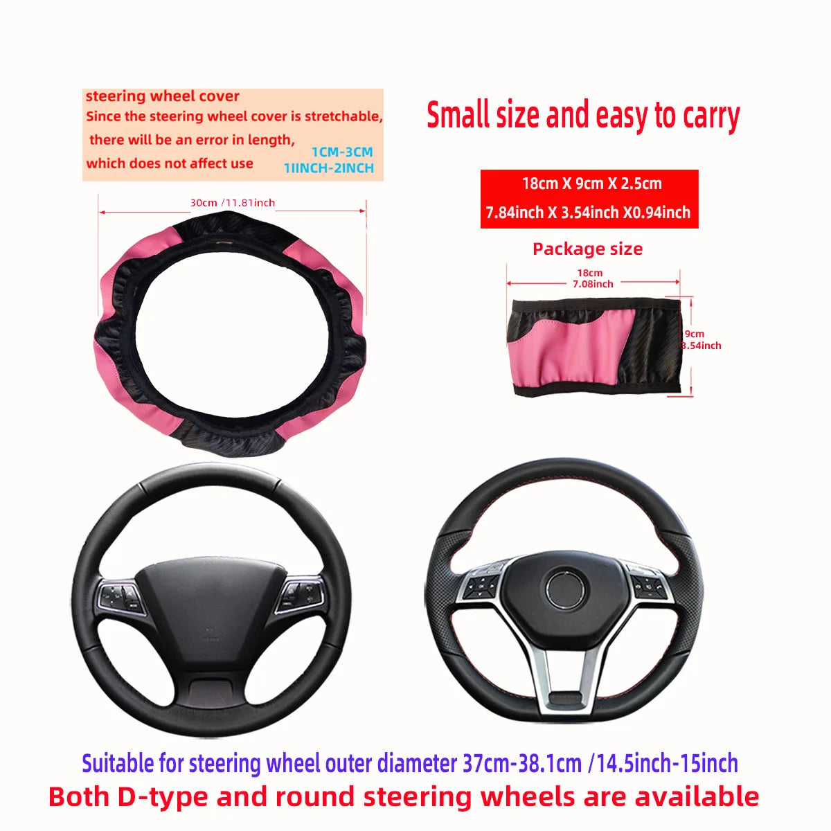 PU Carbon Fiber Steering Wheel Cover - Universal Fit for D-Type & Round Wheels