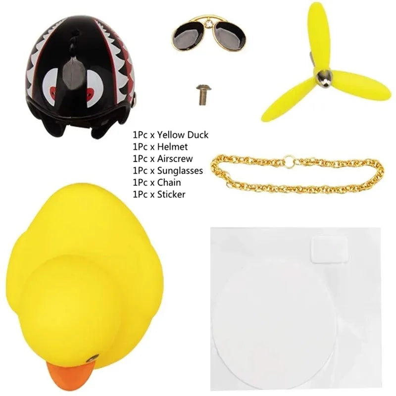 Rubber Duck Car Dashboard Ornament with Propeller Helmet - Cute Auto Decoration