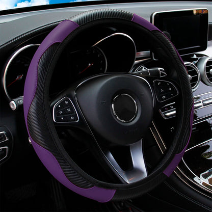 PU Carbon Fiber Steering Wheel Cover - Universal Fit for D-Type & Round Wheels