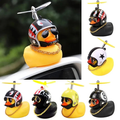 Rubber Duck Car Dashboard Ornament with Propeller Helmet - Cute Auto Decoration
