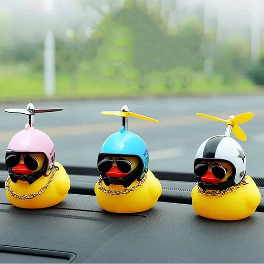 Rubber Duck Car Dashboard Ornament with Propeller Helmet - Cute Auto Decoration