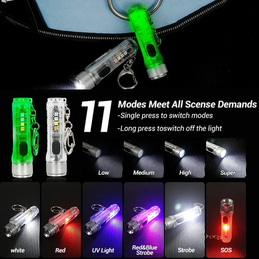 Mini Keychain Flashlight S11 - 400LM Rechargeable with Magnetic Base & UV Light