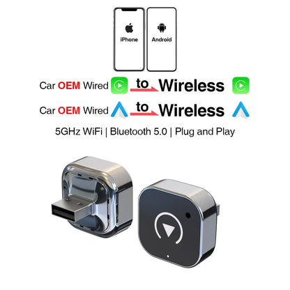 2-in-1 Wireless CarPlay and Android Auto Adapter - Converts Wired to Wireless Connection