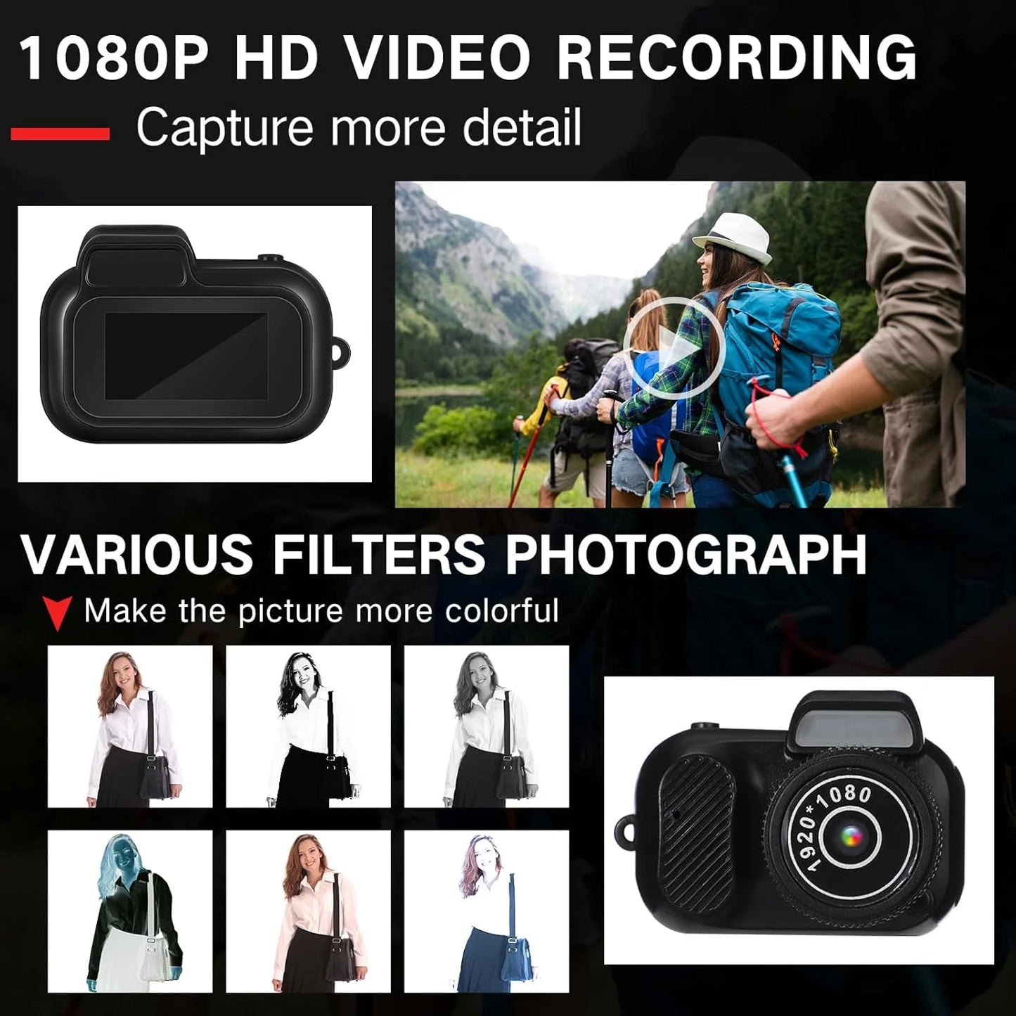 Retro Mini Camera Y3000 - 1080P HD Portable with 0.96" Screen & 8 Filters