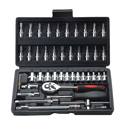 46-Piece Car Repair Tool Kit - Professional Mechanic Socket & Ratchet Set