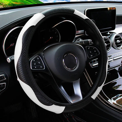 PU Carbon Fiber Steering Wheel Cover - Universal Fit for D-Type & Round Wheels