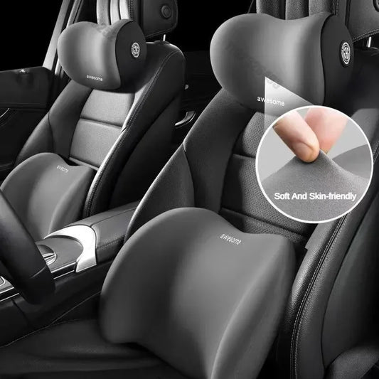 Memory Foam Car Headrest & Lumbar Support Set - Ergonomic Neck Pillow & Back Cushion