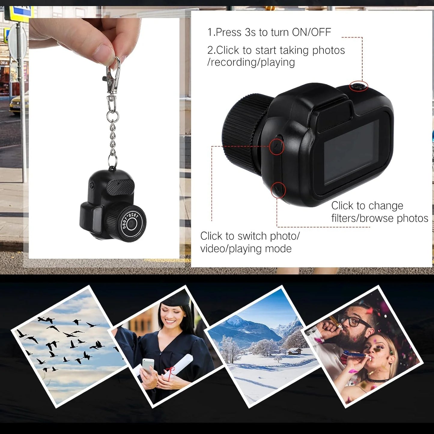 Retro Mini Camera Y3000 - 1080P HD Portable with 0.96" Screen & 8 Filters