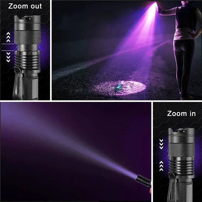 Portable Mini UV LED Flashlight - 365/395nm Ultraviolet Detection Light