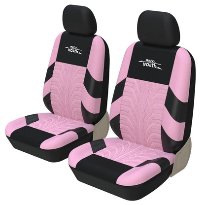 2-Piece Universal Car Seat Covers - Tire Trace Design with Foam Padding