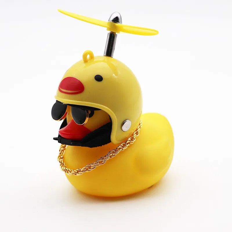 Rubber Duck Car Dashboard Ornament with Propeller Helmet - Cute Auto Decoration