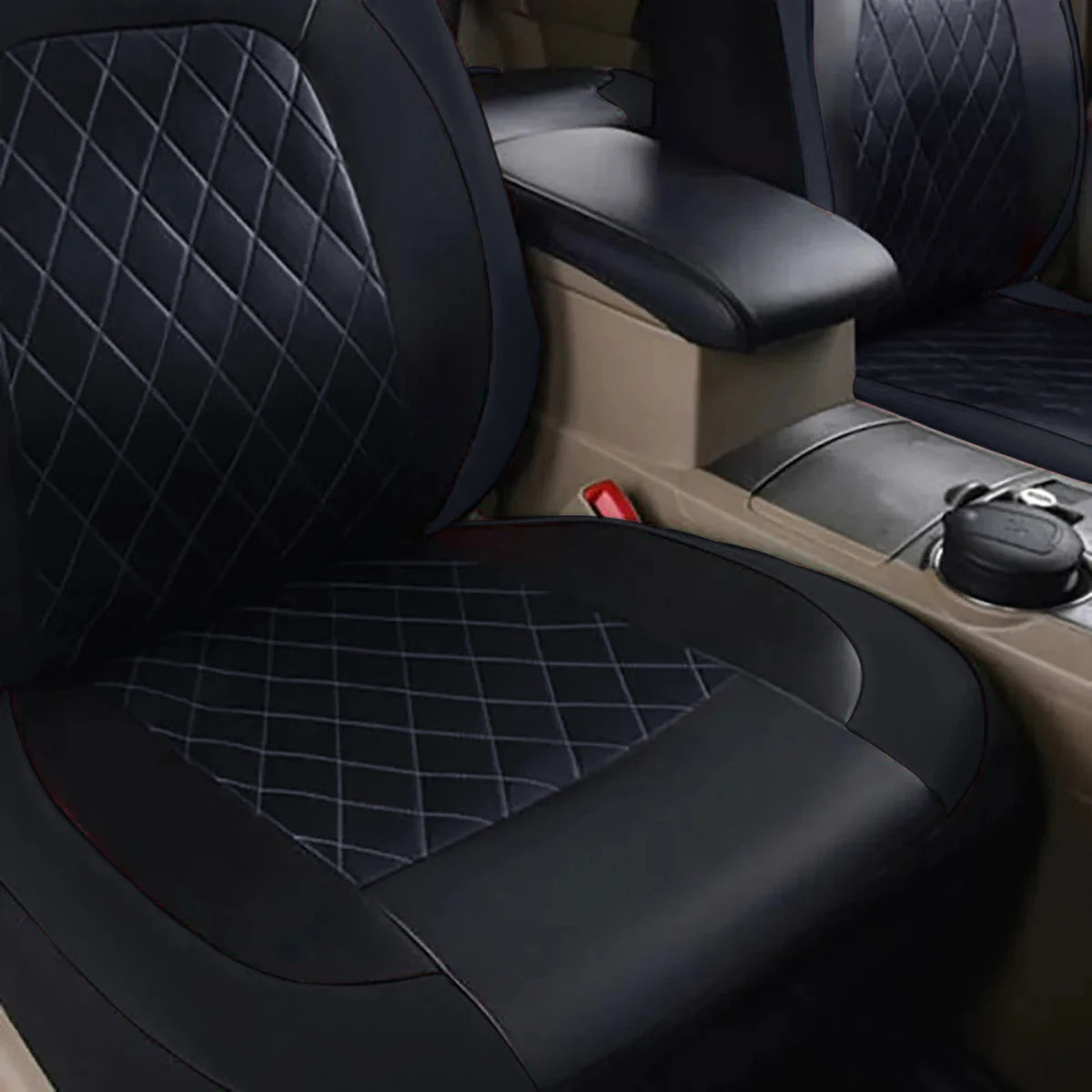 All-Season Quilted PU Leather Car Seat Covers - Full 5-Seat Protection Set