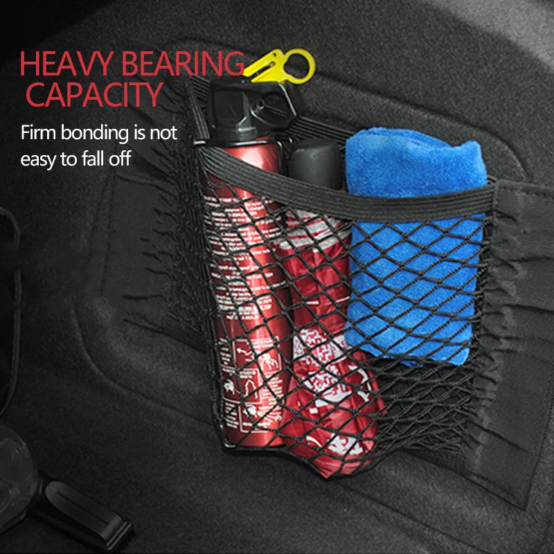 Car Storage Net Organizer - Universal Vehicle Cargo Mesh with Velcro Installation