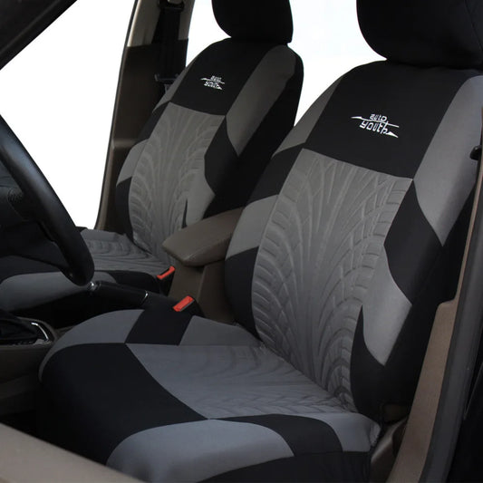 2-Piece Universal Car Seat Covers - Tire Trace Design with Foam Padding