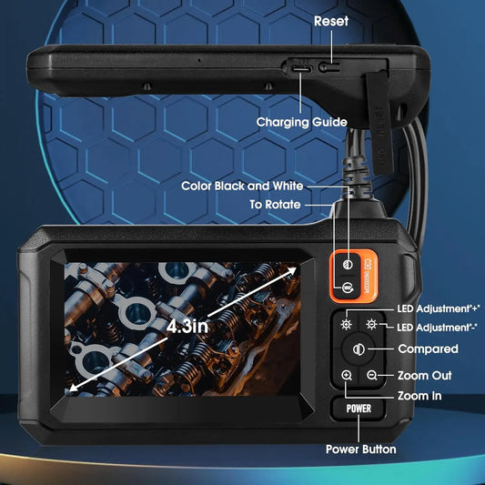 Industrial Endoscope Camera - 4.3" IPS Screen 1080P HD with 8 LED Lights & IP67 Waterproof