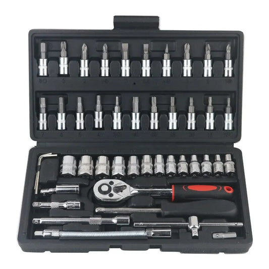 46-Piece Car Repair Tool Kit - Professional Mechanic Socket & Ratchet Set