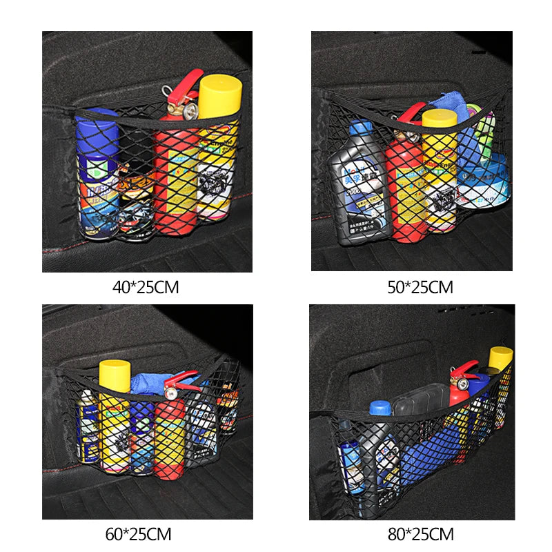 Car Storage Net Organizer - Universal Vehicle Cargo Mesh with Velcro Installation