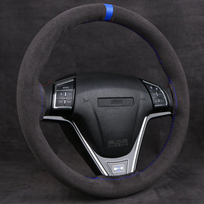 37-38cm Universal Suede Steering Wheel Cover - DIY Hand Sewing Black Leather Braiding