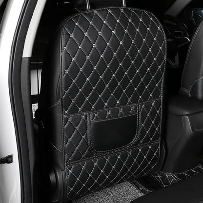 Car Seat Back Anti-Kick Pad with Storage - Premium Leather Seat Protector