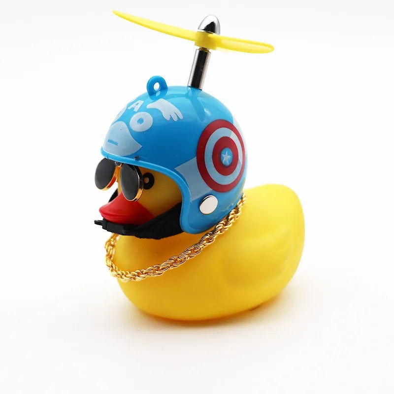 Rubber Duck Car Dashboard Ornament with Propeller Helmet - Cute Auto Decoration