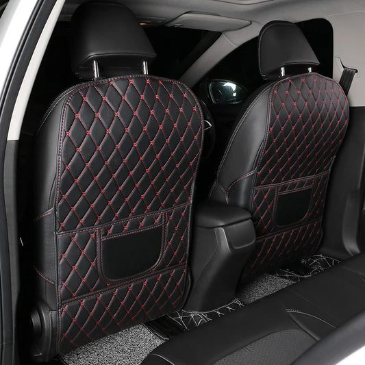 Car Seat Back Anti-Kick Pad with Storage - Premium Leather Seat Protector