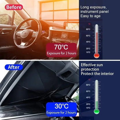 Car Front Window Sun Shade - UV Protection Windshield Sunshade with 10-Rib Structure