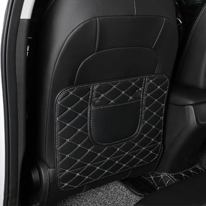 Car Seat Back Anti-Kick Pad with Storage - Premium Leather Seat Protector
