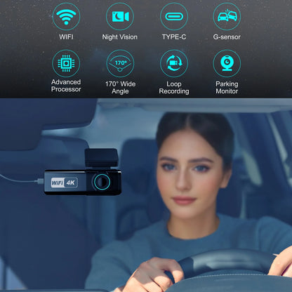 Aprilboy 4K WiFi Dash Cam - Dual Lens Front & Rear with Night Vision & 24H Parking Monitor