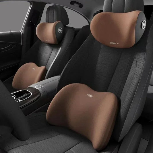 Memory Foam Car Headrest & Lumbar Support Set - Ergonomic Neck Pillow & Back Cushion