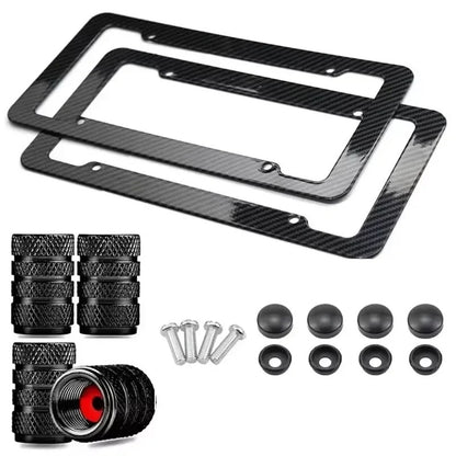 Carbon Fiber License Plate Frame + 4 Valve Stem Caps