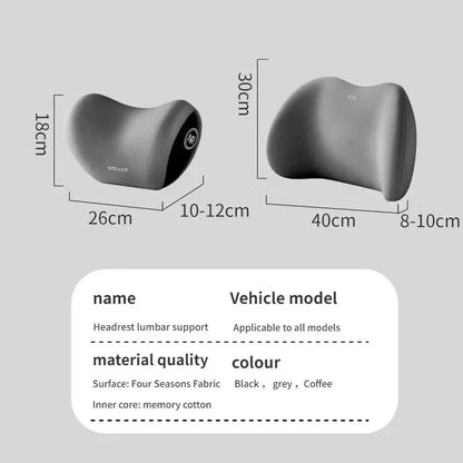 Memory Foam Car Headrest & Lumbar Support Set - Ergonomic Neck Pillow & Back Cushion