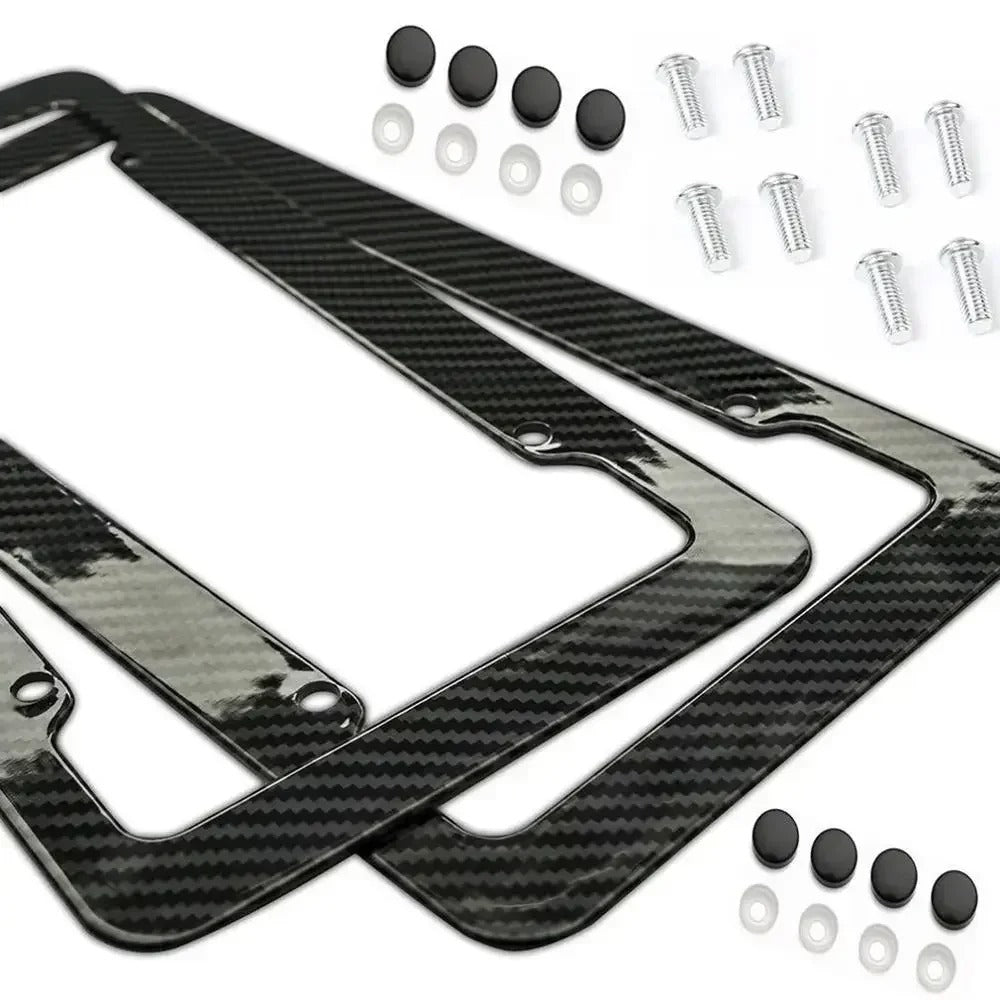 Carbon Fiber License Plate Frame + 4 Valve Stem Caps