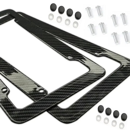 Carbon Fiber License Plate Frame + 4 Valve Stem Caps
