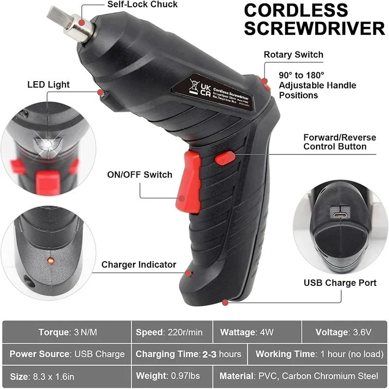 Cordless Electric Screwdriver Set 3.6V - 47-in-1 Power Tool Kit