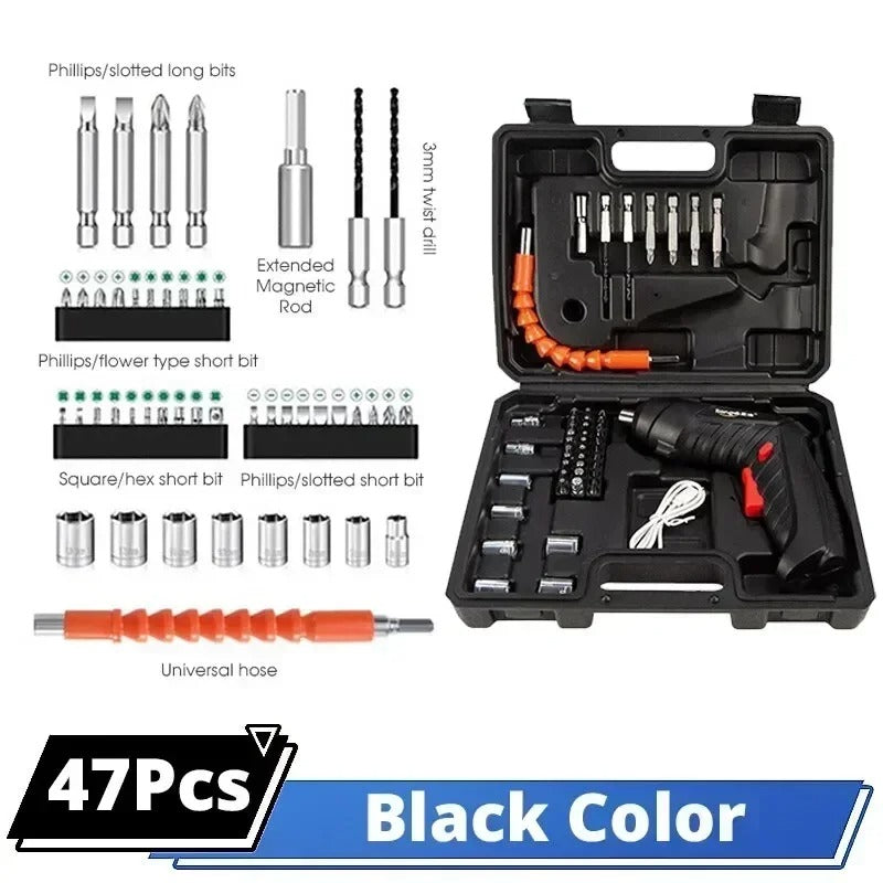 Cordless Electric Screwdriver Set 3.6V - 47-in-1 Power Tool Kit