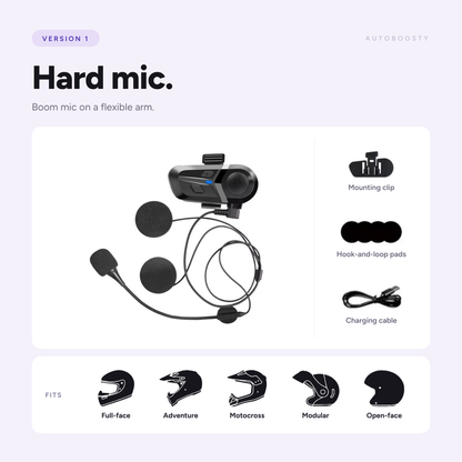 Bluetooth 5.3 Motorcycle Helmet Headset with Hard Mic