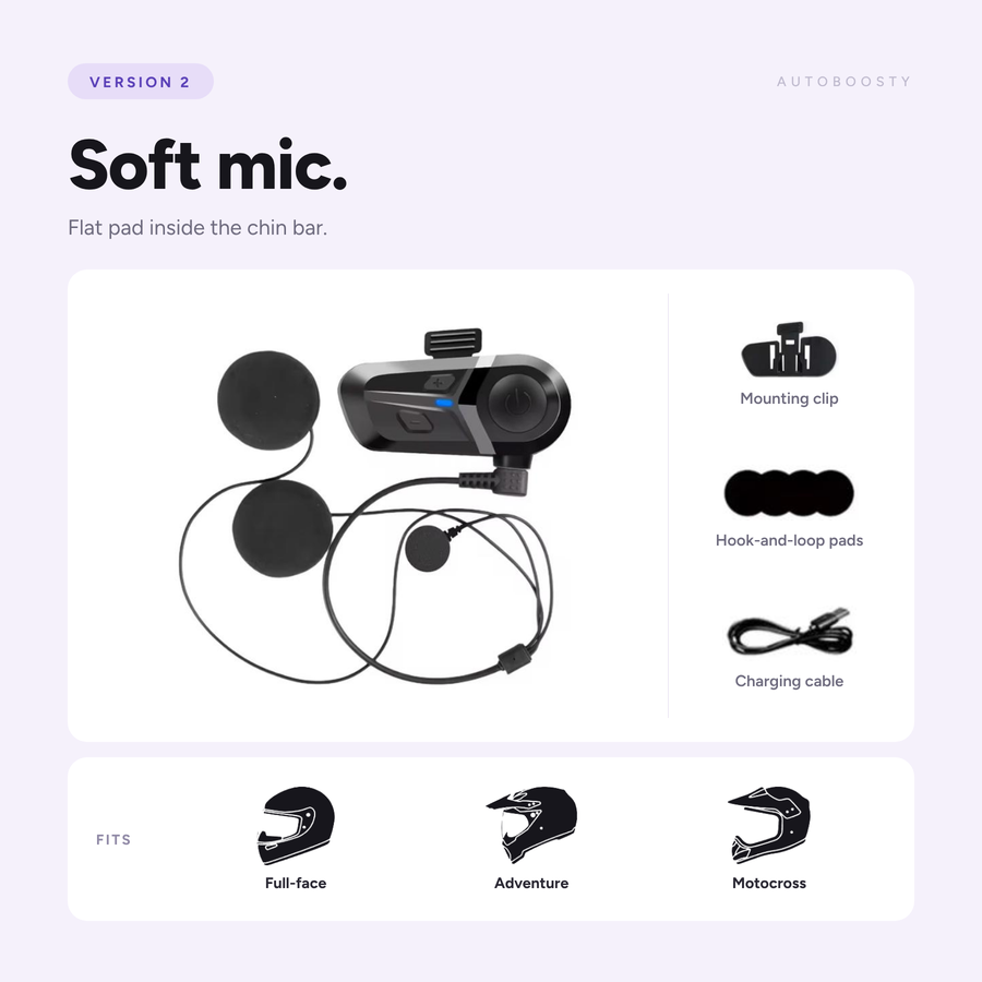 Bluetooth 5.3 Motorcycle Helmet Headset with Soft Mic